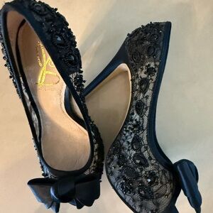 Joan & David Black Beaded Flats with Bow